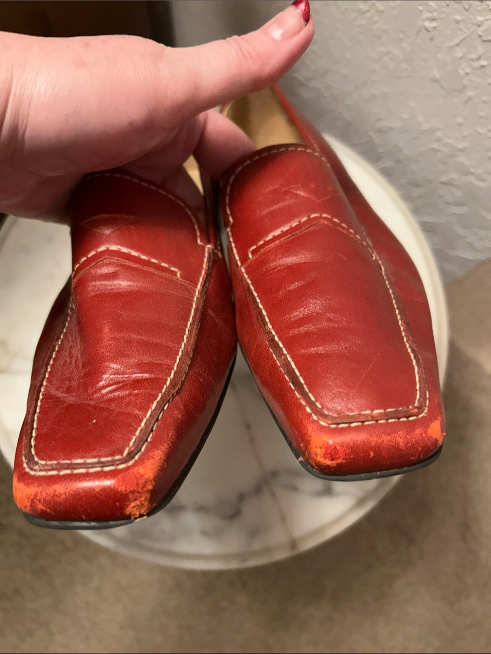 Women's Red Leather Slip-On Loafers. 10 - Picture 7 of 7